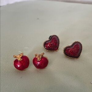 Elegant Red Heart and Apple Earrings Set